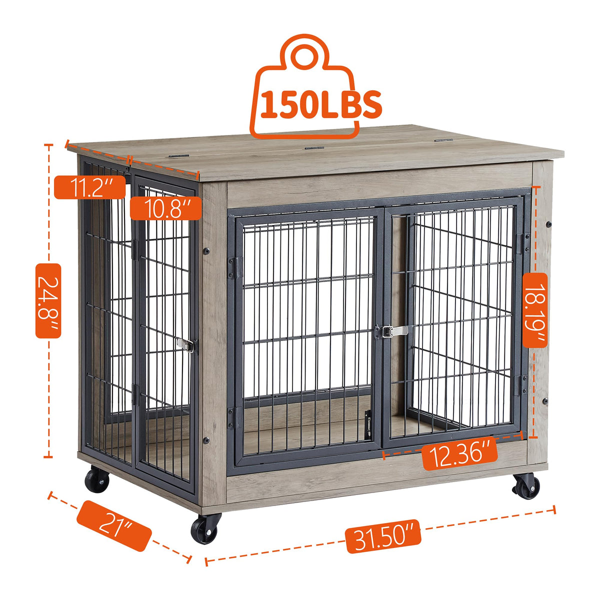 NicBex Animal Cage in 31.5"L x 21.0"W x 24.8"H, Grey
