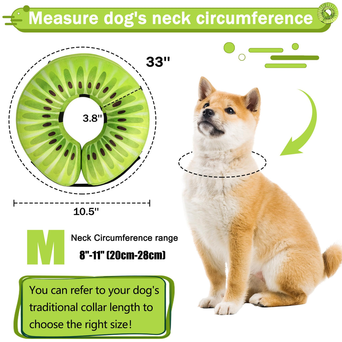 Cneo Animal Recovery Collar Cone in M+（neck 11"-14"）, Kiwi