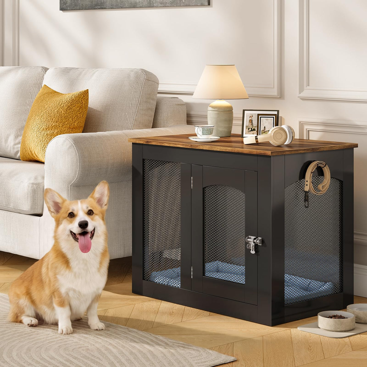 CHOEZON Animal Cage in 30.1"L x 13.2"W x 23.8"H, Black and Walnut