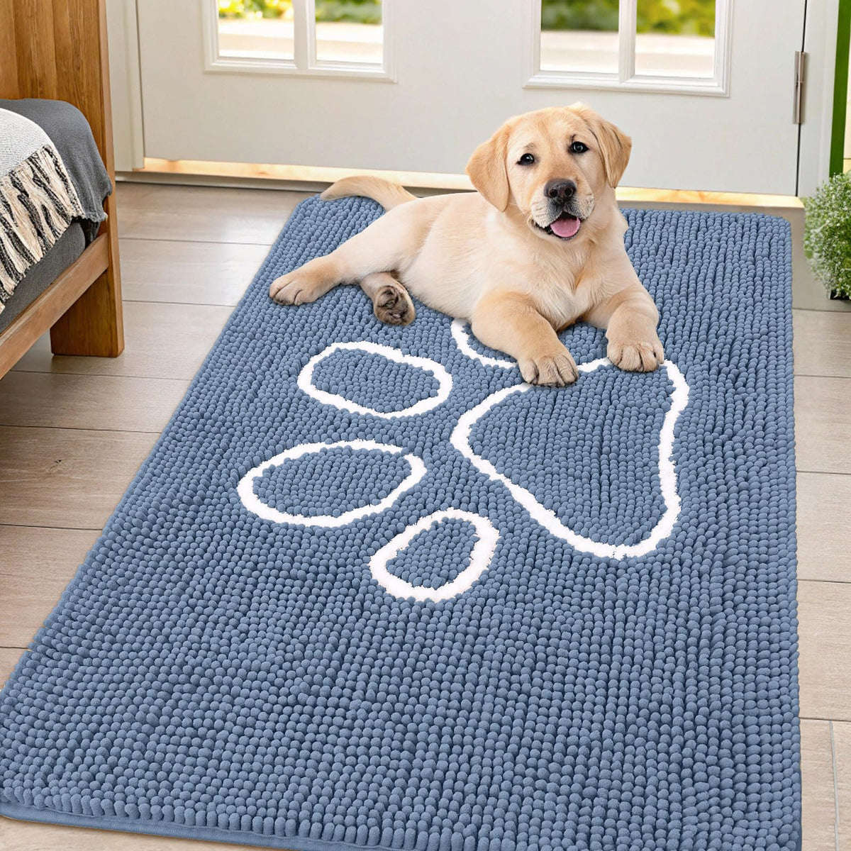 Smiry Rug in 47"X32", Airy Blue and White