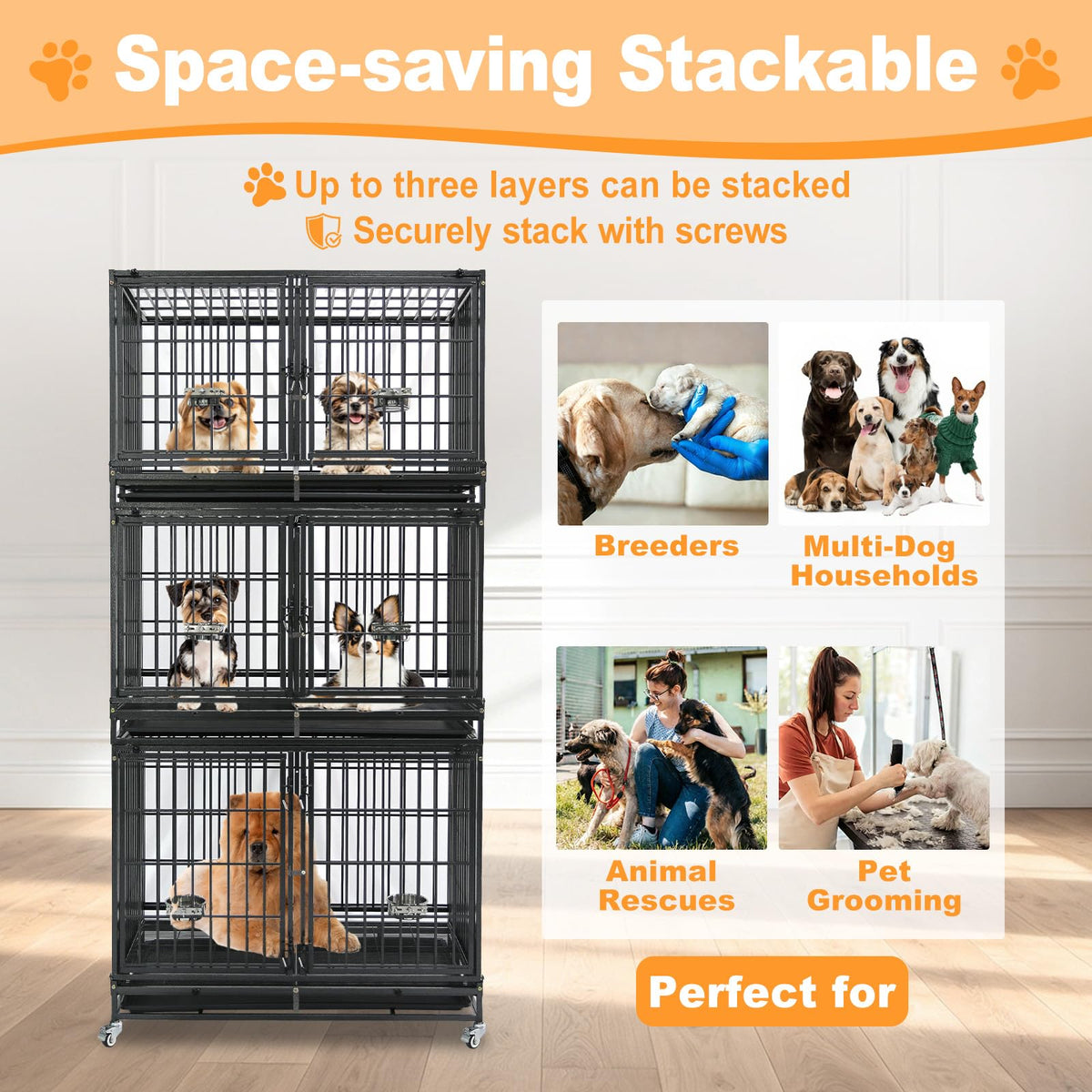 Homey Pet Animal Cage in 42.5"L x 28.0"W x 88.0"H, Black