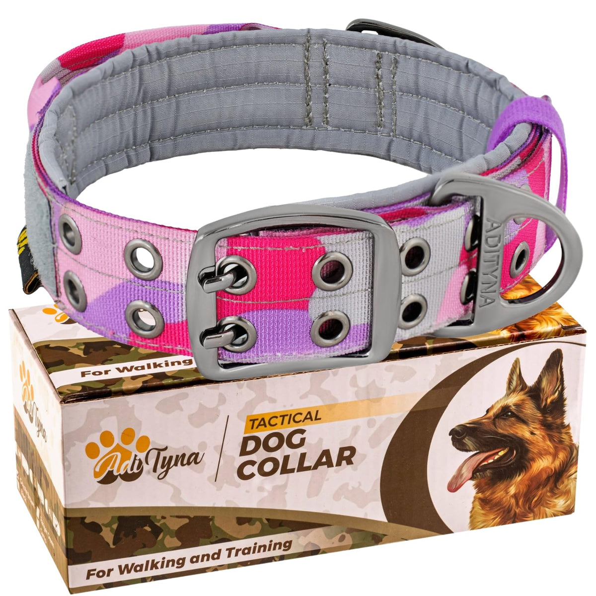 ADITYNA Animal Collar in Extra-Large: Fit 24-30" Neck, Camo Pink Purple