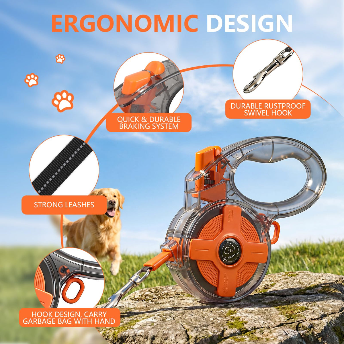 XlyCrtve Leash in 13 Feet, Orange