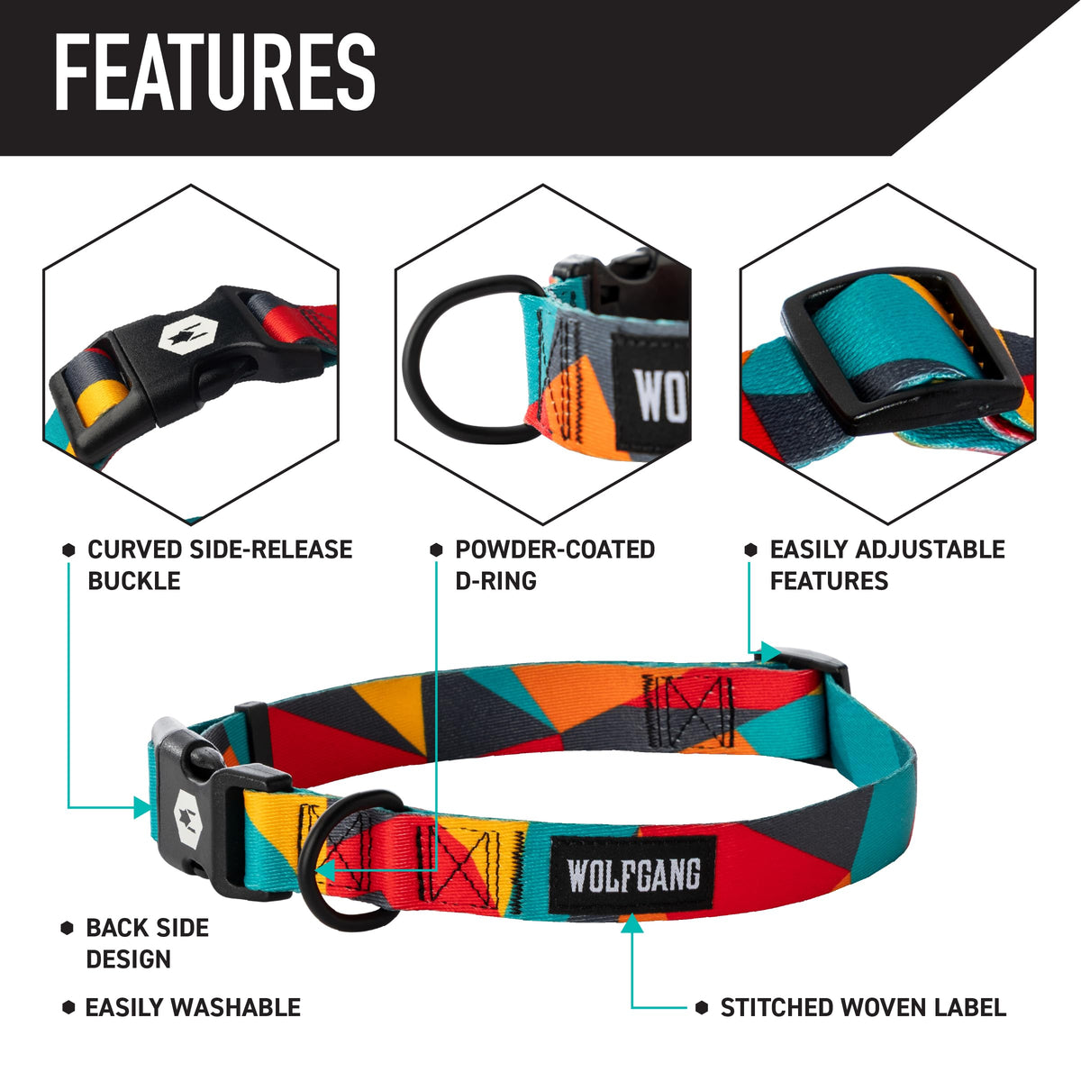 Wolfgang Man & Beast Animal Collar in Small (5/8 Inch x 8-12 Inch), ShatterShapes Print