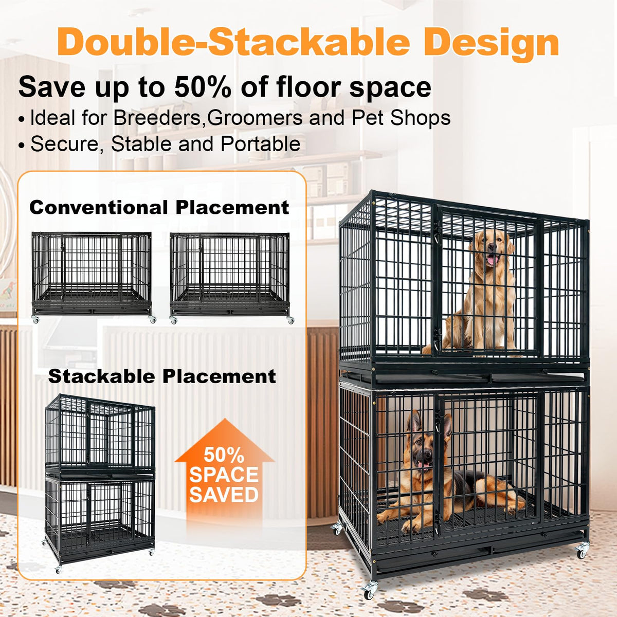 Homey Pet Animal Cage in 46.5"L x 28.5"W x 35.0"H, Black