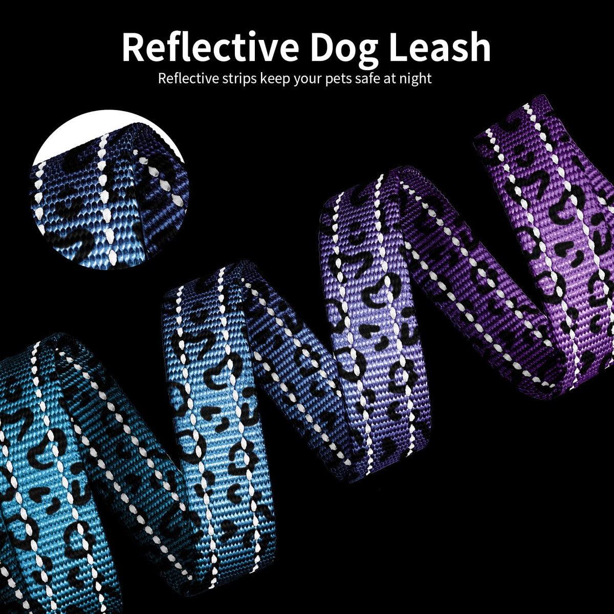 kazazoo Leash in Adjustable, 5.5ft to 8.5ft, Blue Leopard