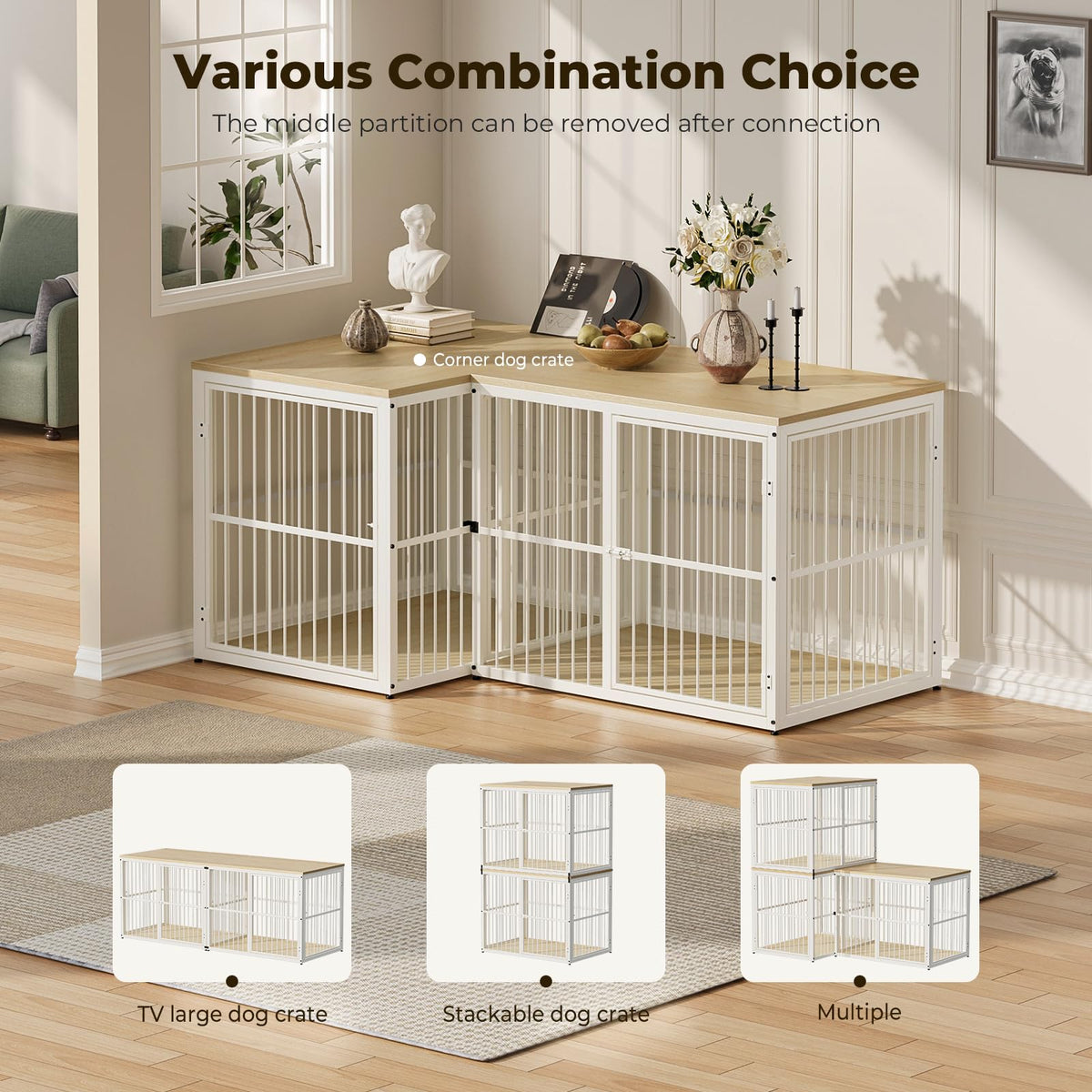Lyromix Animal Cage in 43.3"L x 29.9"W x 33.1"H, Natural Beech