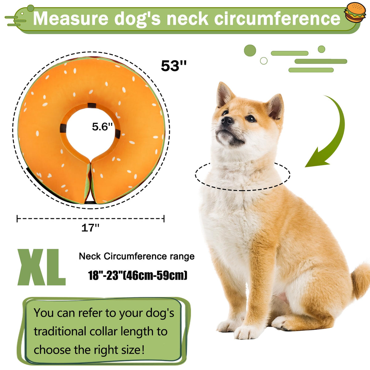 Cneo Animal Recovery Collar Cone in XL（neck 18"-23"）, Hamburger