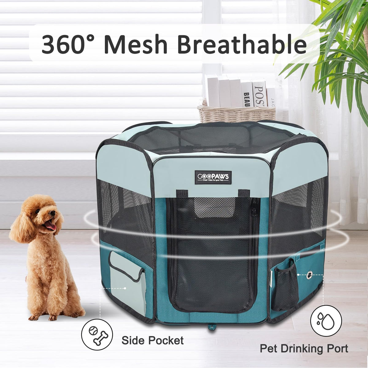 JESPET Pet Playpen in 45x45x24 Inch (Pack of 1), Teal Blue