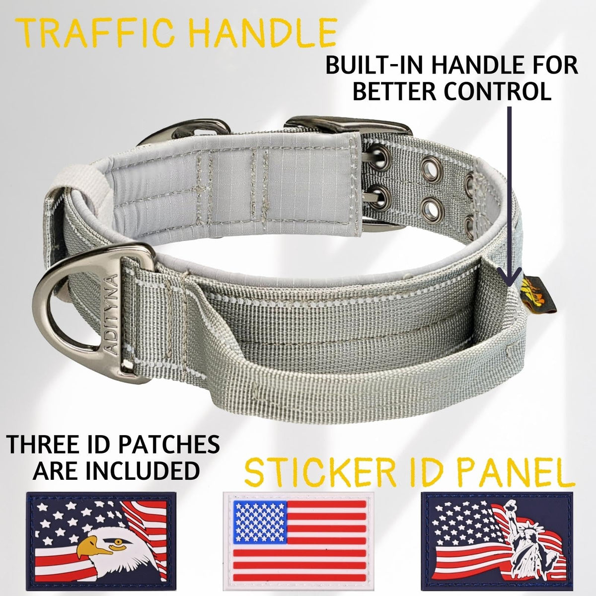 ADITYNA Animal Collar in Large: Fit 18-23" Neck, Gray
