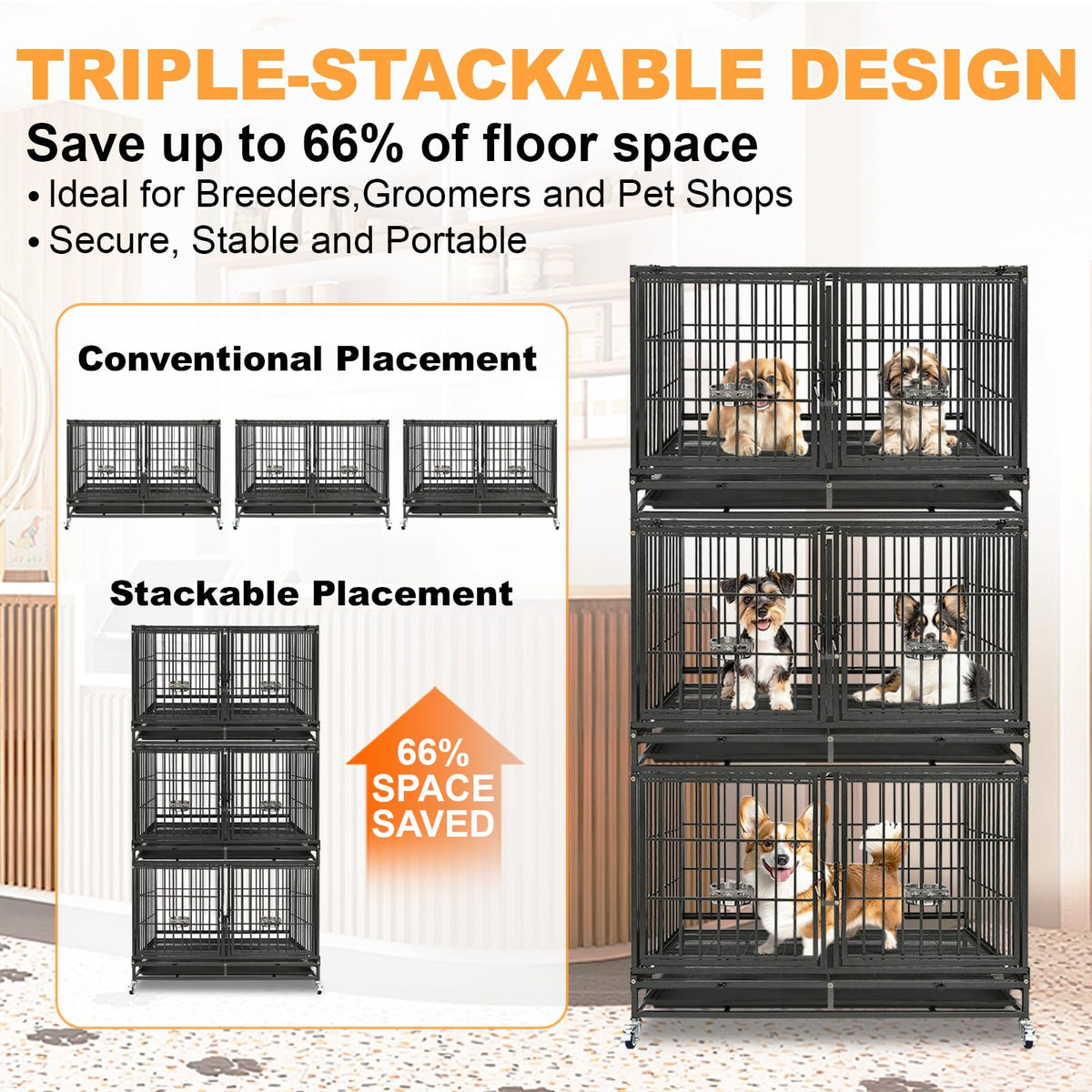 Homey Pet Animal Cage in 43.0"L - 3 Tiers - 2P, Black