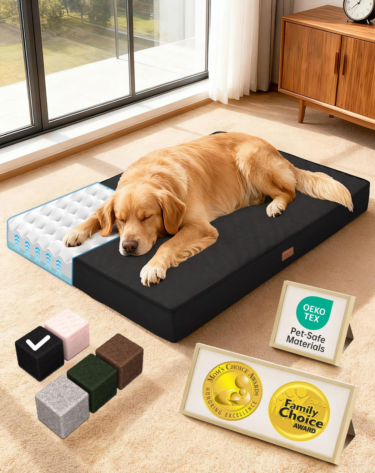 OhGeni Pet Bed Mat in 41" x 28" x 4" (For Crate), 03-Black