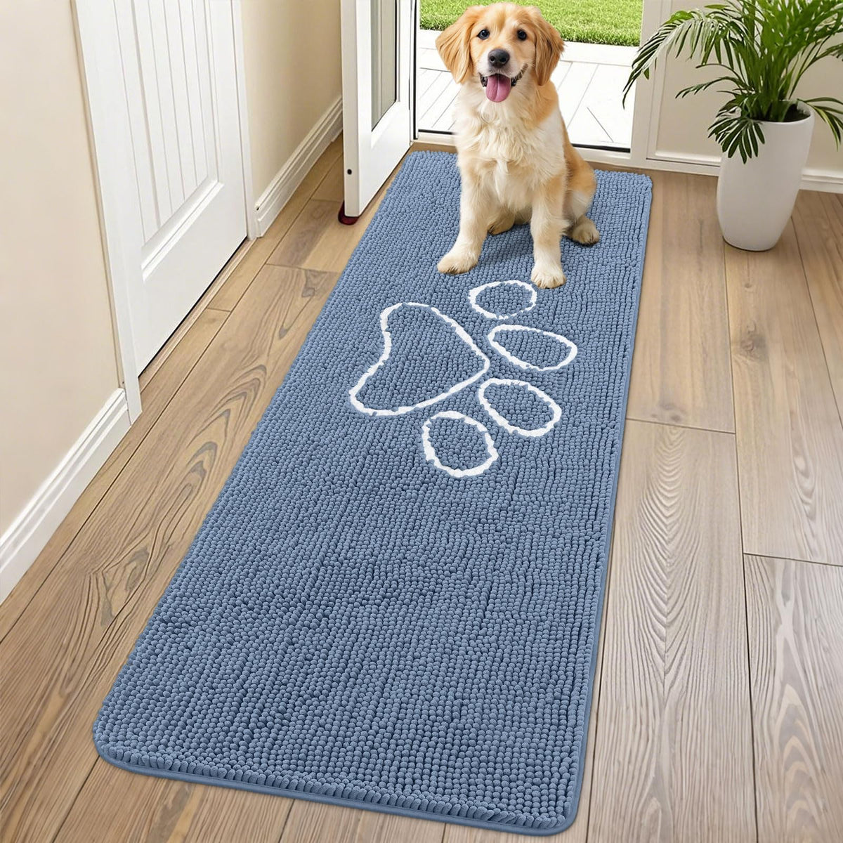Smiry Rug in 70"X24", Airy Blue and White