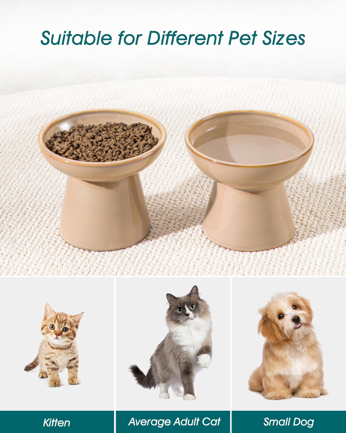 vancasso Pet Feeder in 2 Pack-Food & Water Bowls, Brown