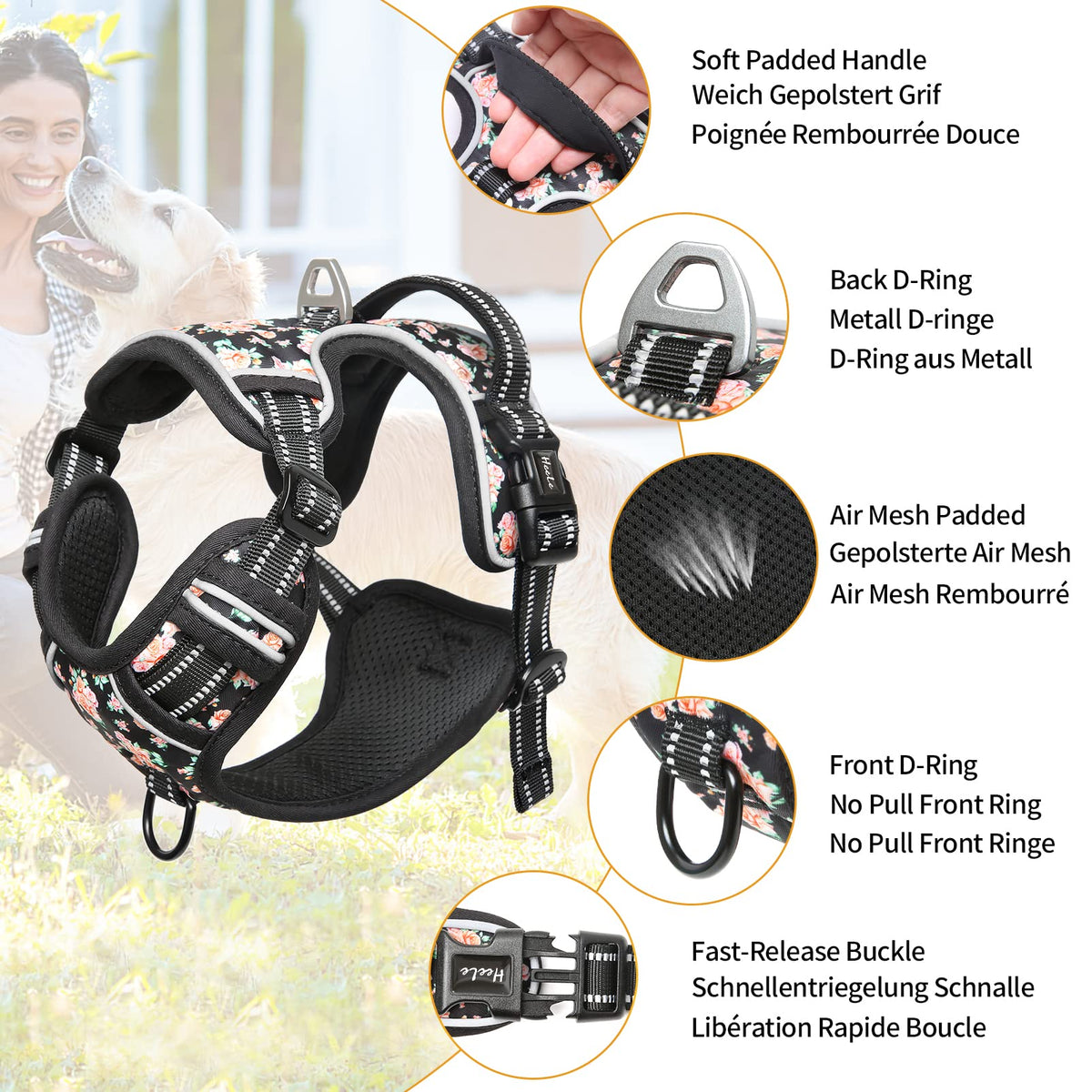 HEELE Animal Harness in XS, Flower-Black