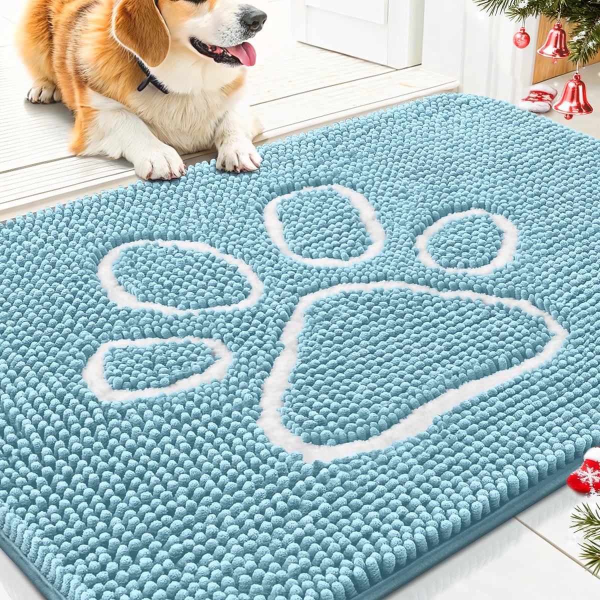 Smiry Rug in 30"X20", Sky Blue and White