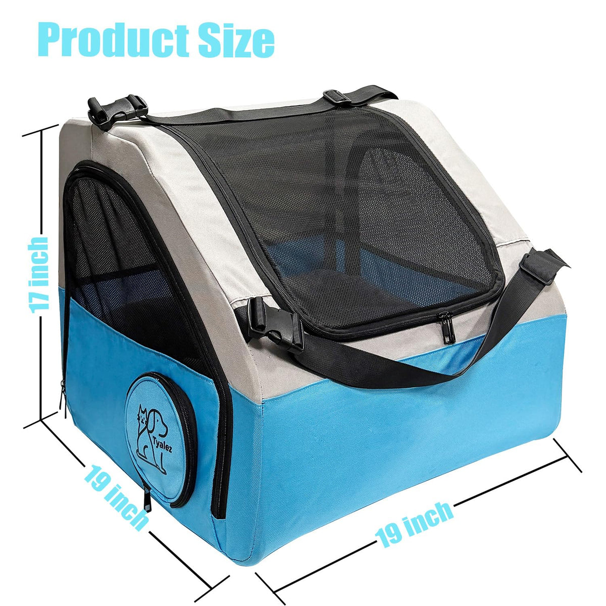 Tyalez Animal Carrier in 19"L x 19"W x 17"H, Blue,Grey