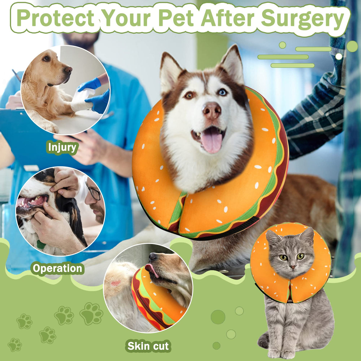 Cneo Animal Recovery Collar Cone in S（neck 4"-7"）, Hamburger