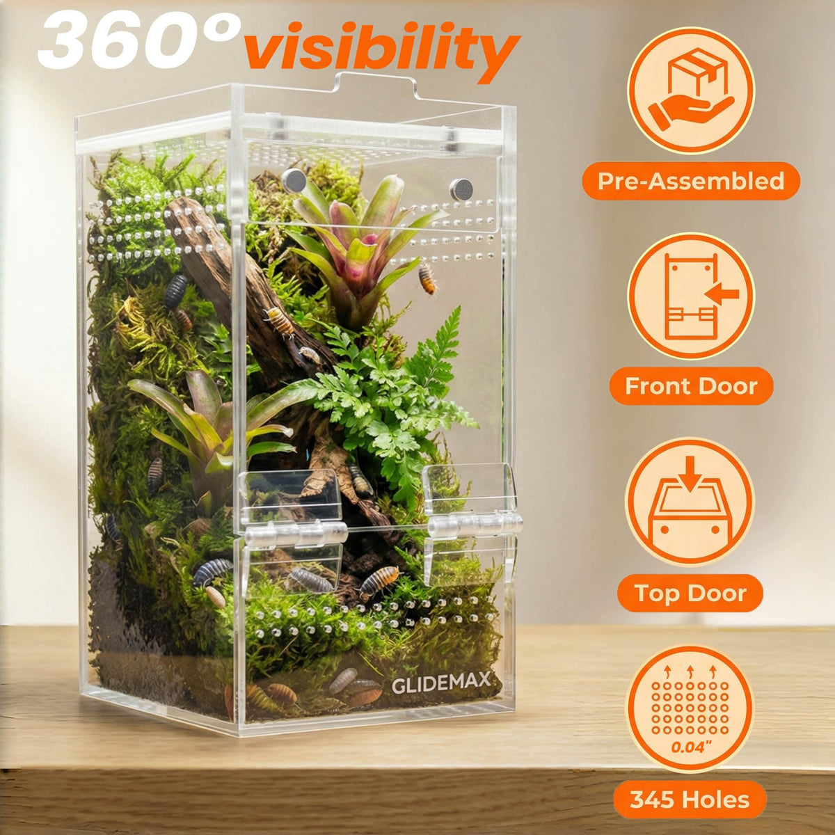 GlideMax Vivarium in 3x3x6inch, Transparent