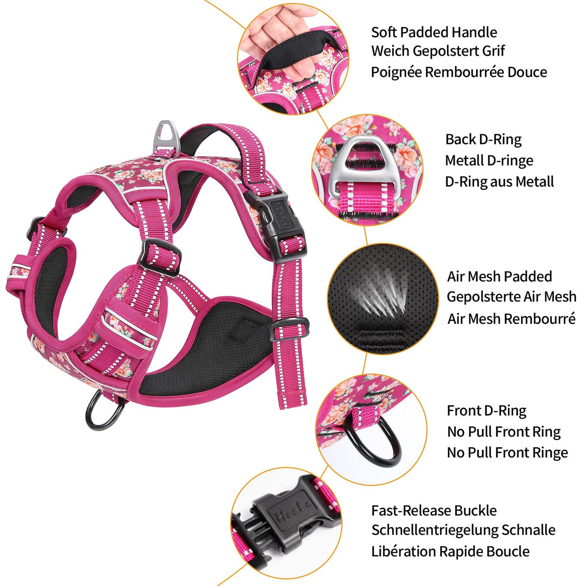 HEELE Animal Harness in S, Flower Rose