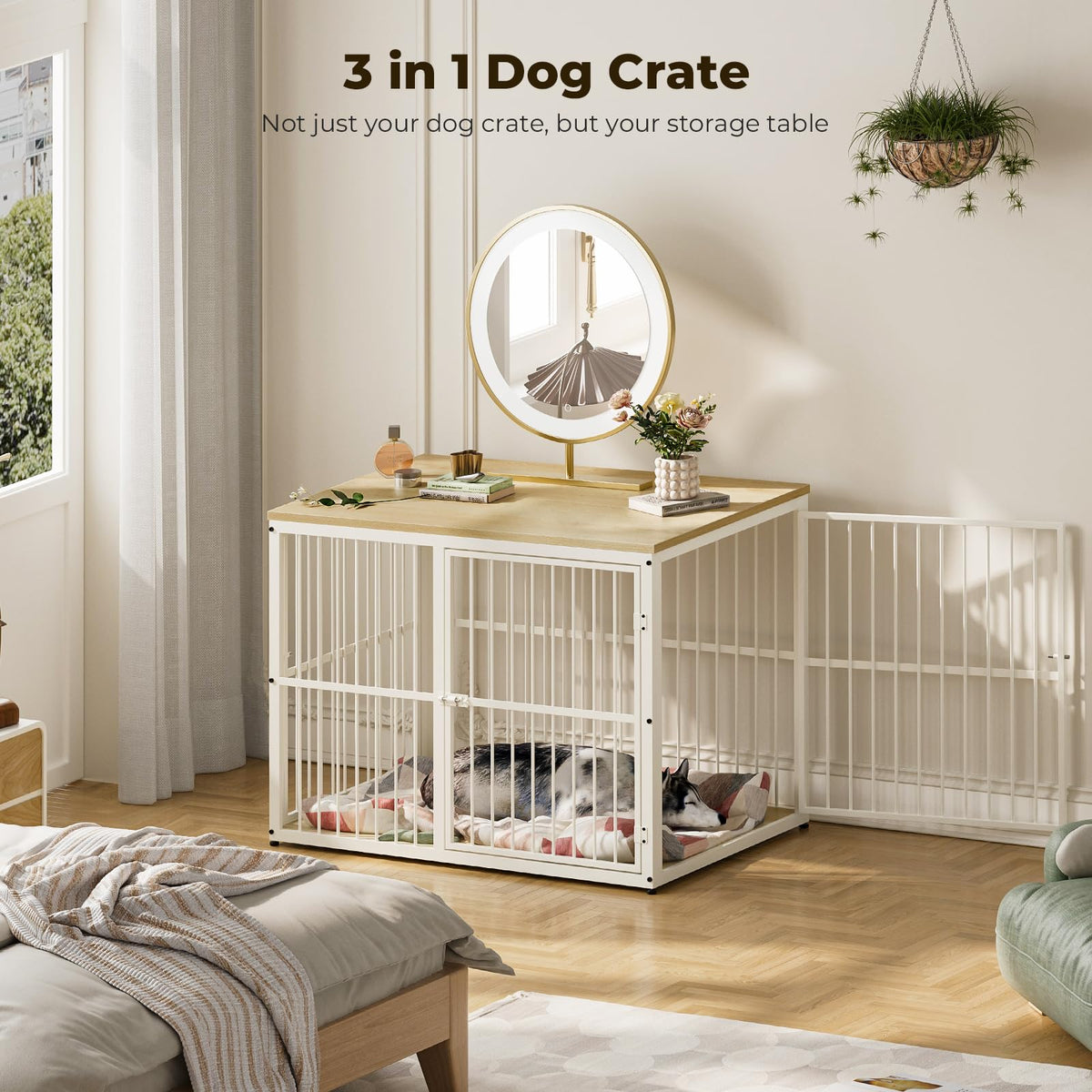 Lyromix Animal Cage in 43.3"L x 29.9"W x 33.1"H, Natural Beech