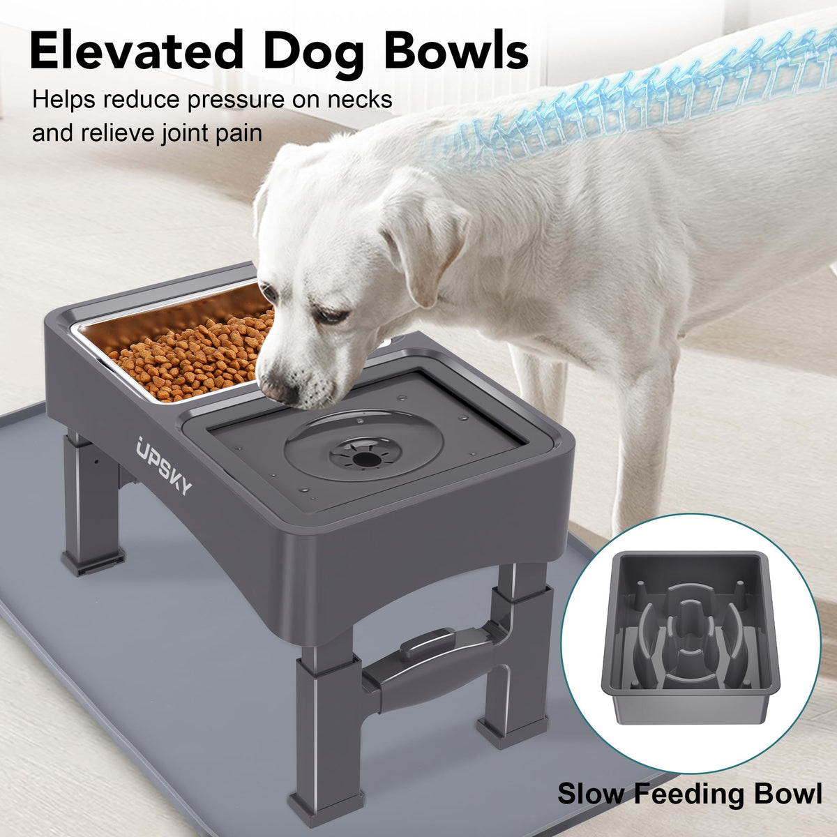 UPSKY Pet Feeder in N-3 in 1 with Mat (Grey)