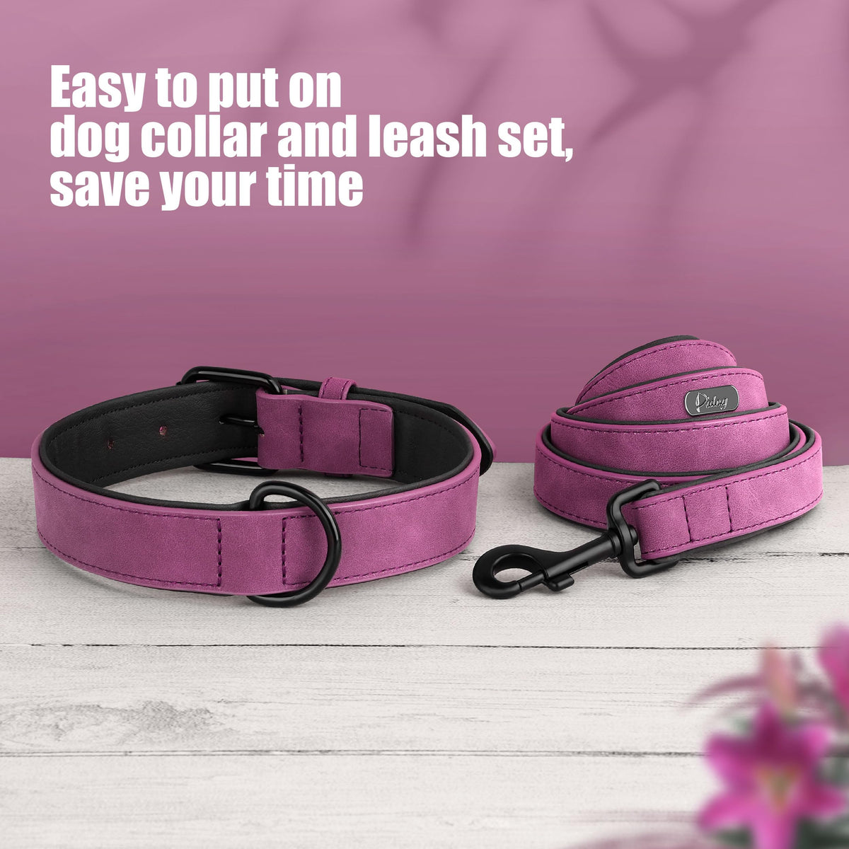 Didog Animal Collar in M: Fit Neck 11-14"(10-20 lbs), Purple Set