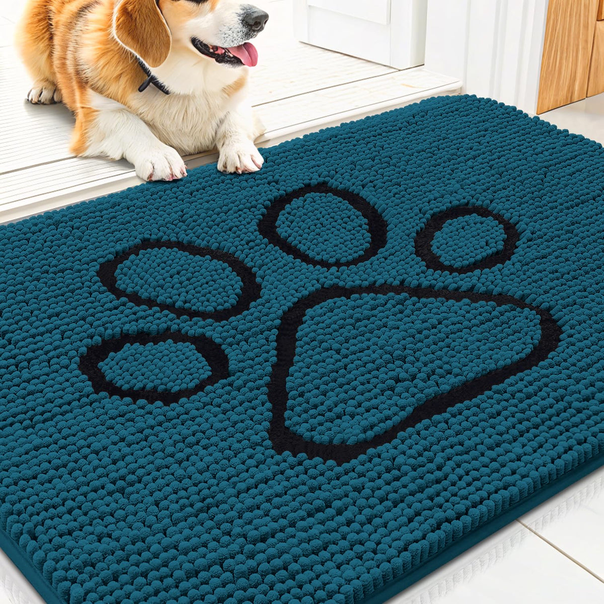 Smiry Rug in 30"X20", Atlantic Blue and Black