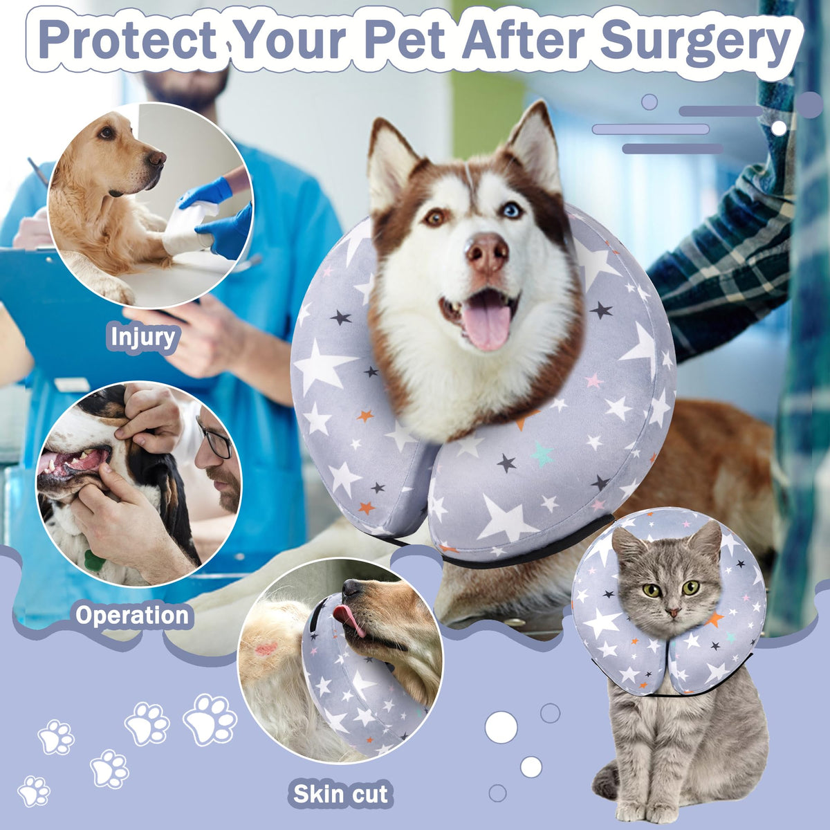 Cneo Animal Recovery Collar Cone in S（neck 4"-7"）, Grey