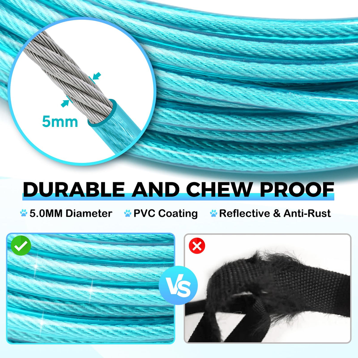 Duckygoo Leash in 50FT+10FT,250LBS, Teal