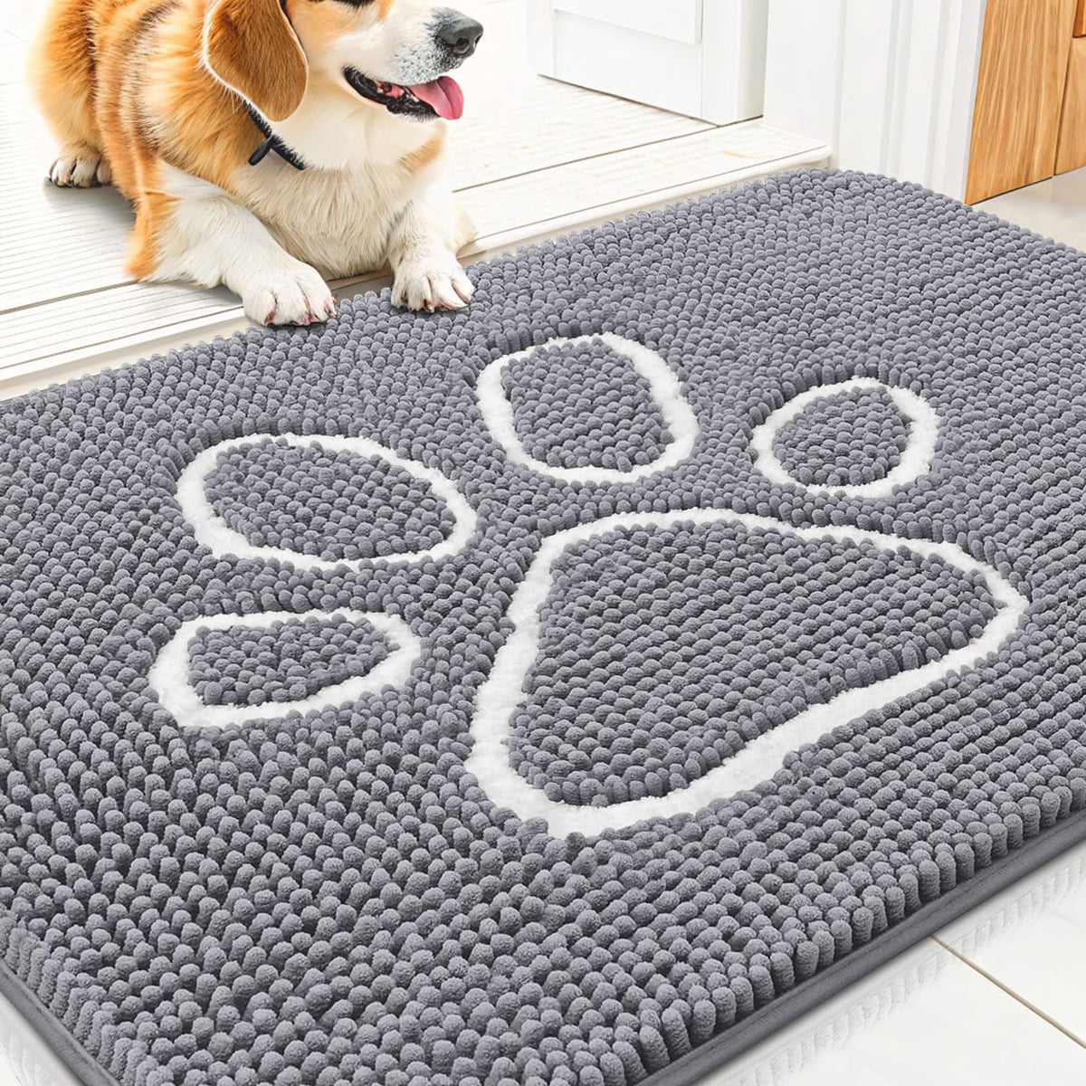 Smiry Rug in 30"X20", Grey and White