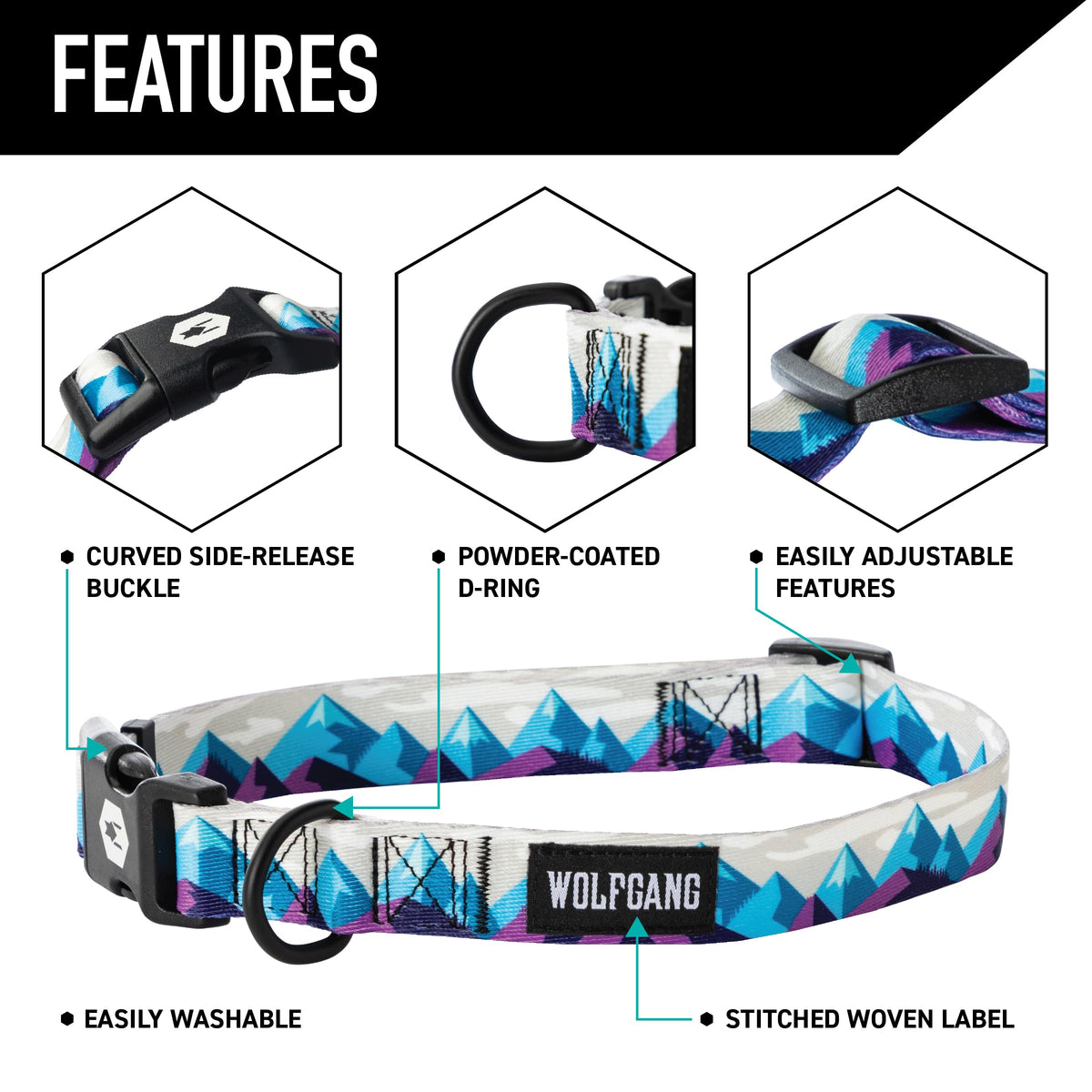 Wolfgang Man & Beast Animal Collar in Small (5/8 Inch x 8-12 Inch), RockyPeaks Print