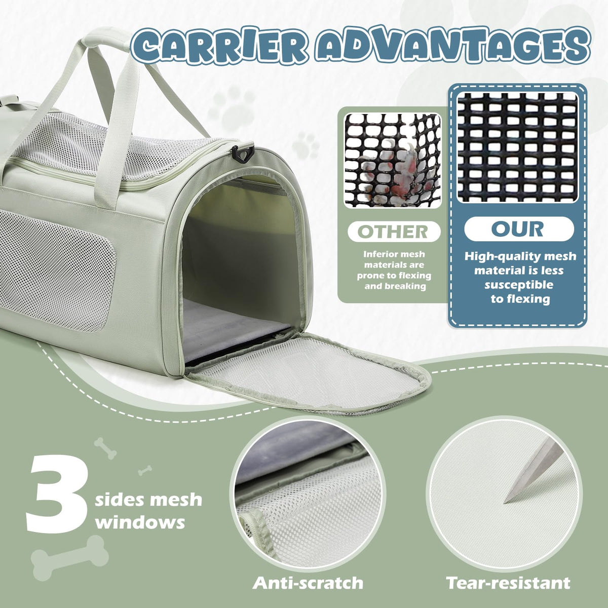 WEPLAN Animal Carrier in 17.7"L x 11.4"W x 12.5"H, A-Medium-Green