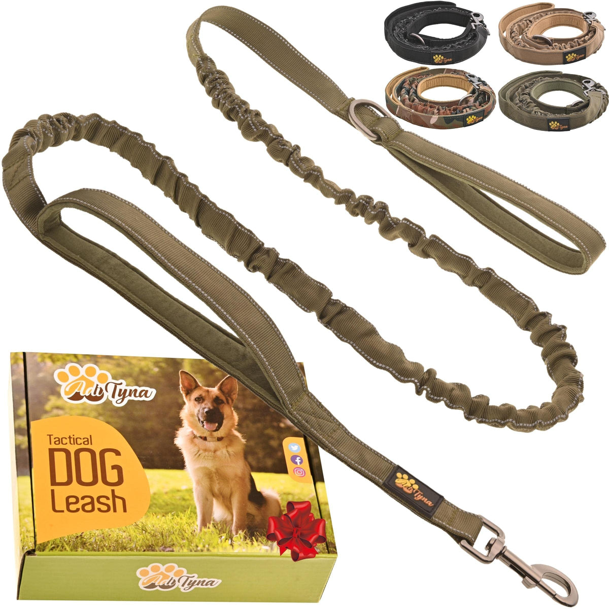 ADITYNA Leash in Medium, Large and Extra-Large, Ranger Green