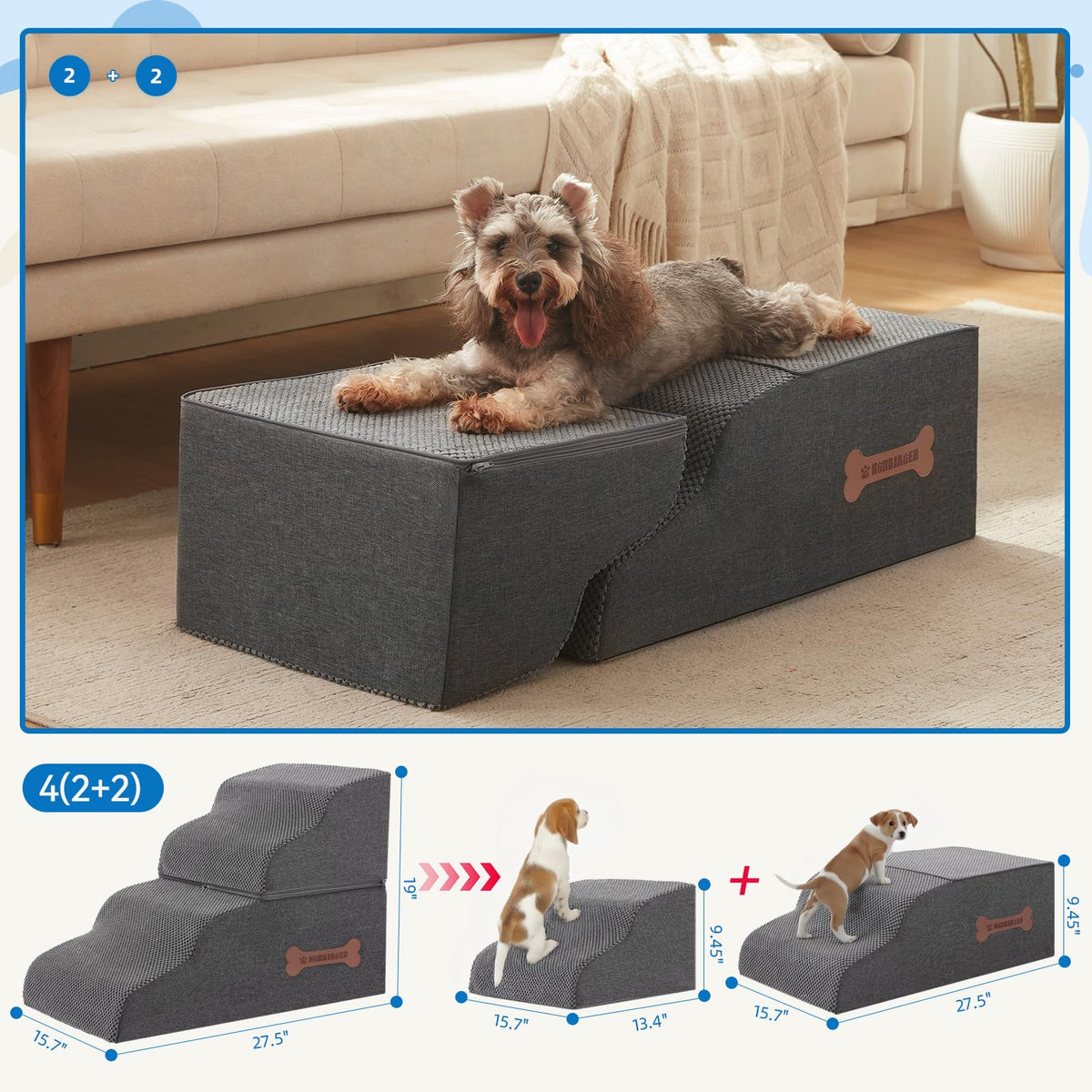 Nordjager Animal Stair in 27.5"D x 15.7"W x 19"H, Dark Grey