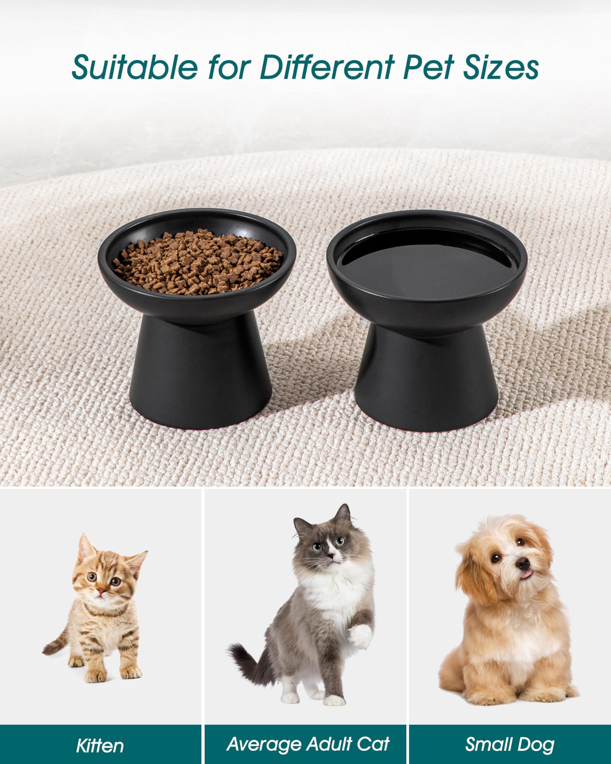 vancasso Pet Feeder in 2 Pack-Food & Water Bowls, Black