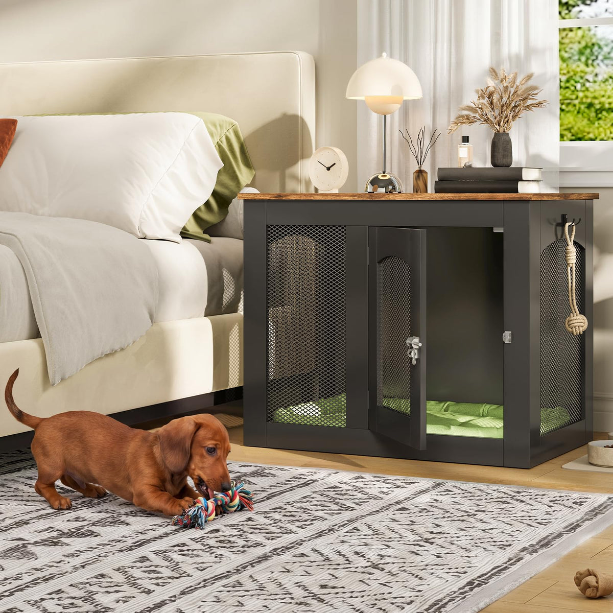 CHOEZON Animal Cage in 30.1"L x 13.2"W x 23.8"H, Black and Walnut