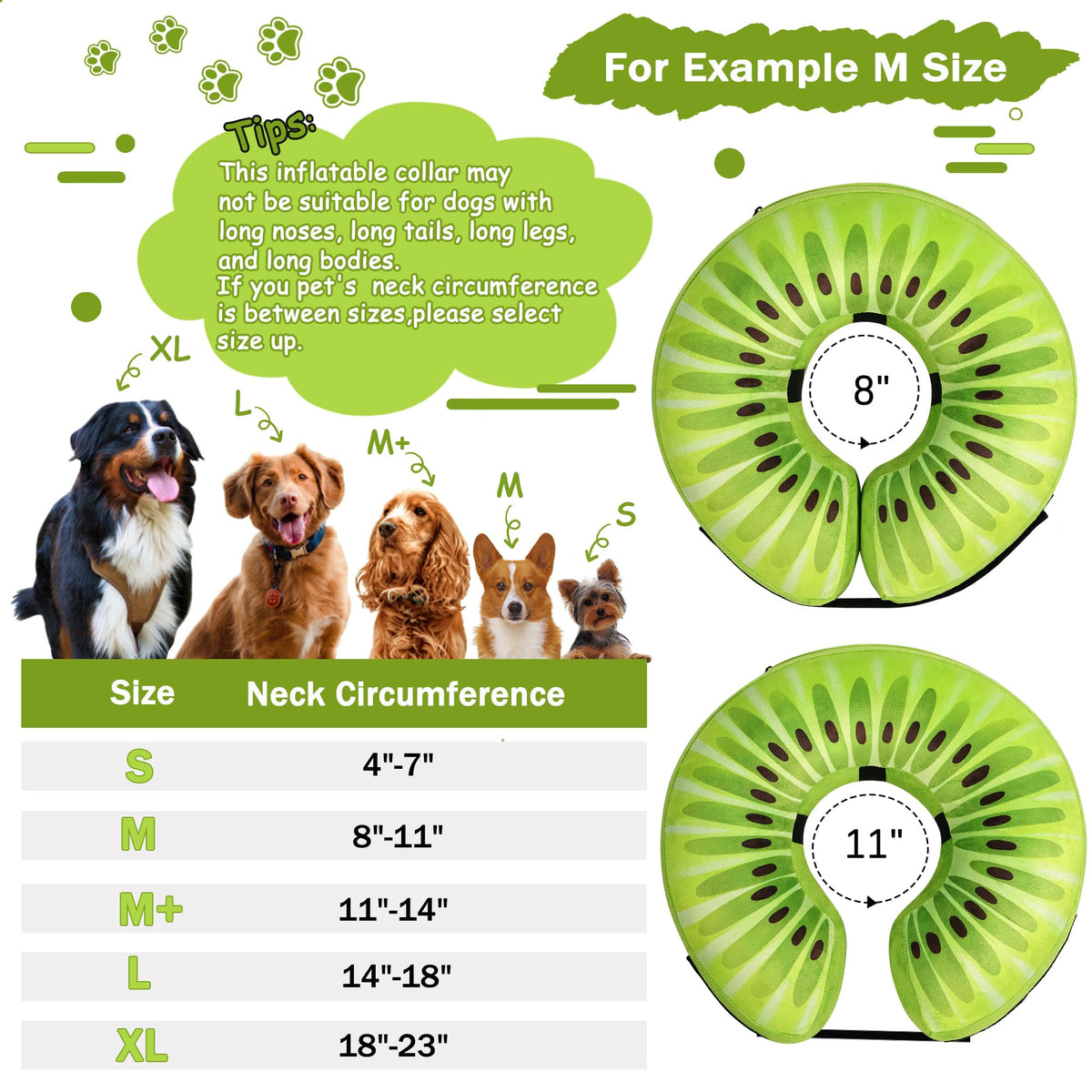Cneo Animal Recovery Collar Cone in S（neck 4"-7"）, Kiwi