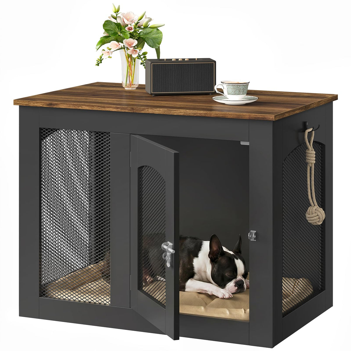 CHOEZON Animal Cage in 30.1"L x 13.2"W x 23.8"H, Black and Walnut