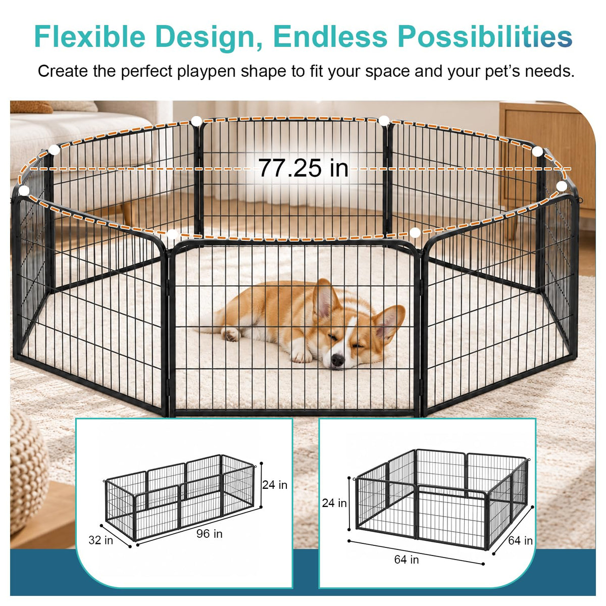 FDW Pet Playpen in 24 Inch, Black