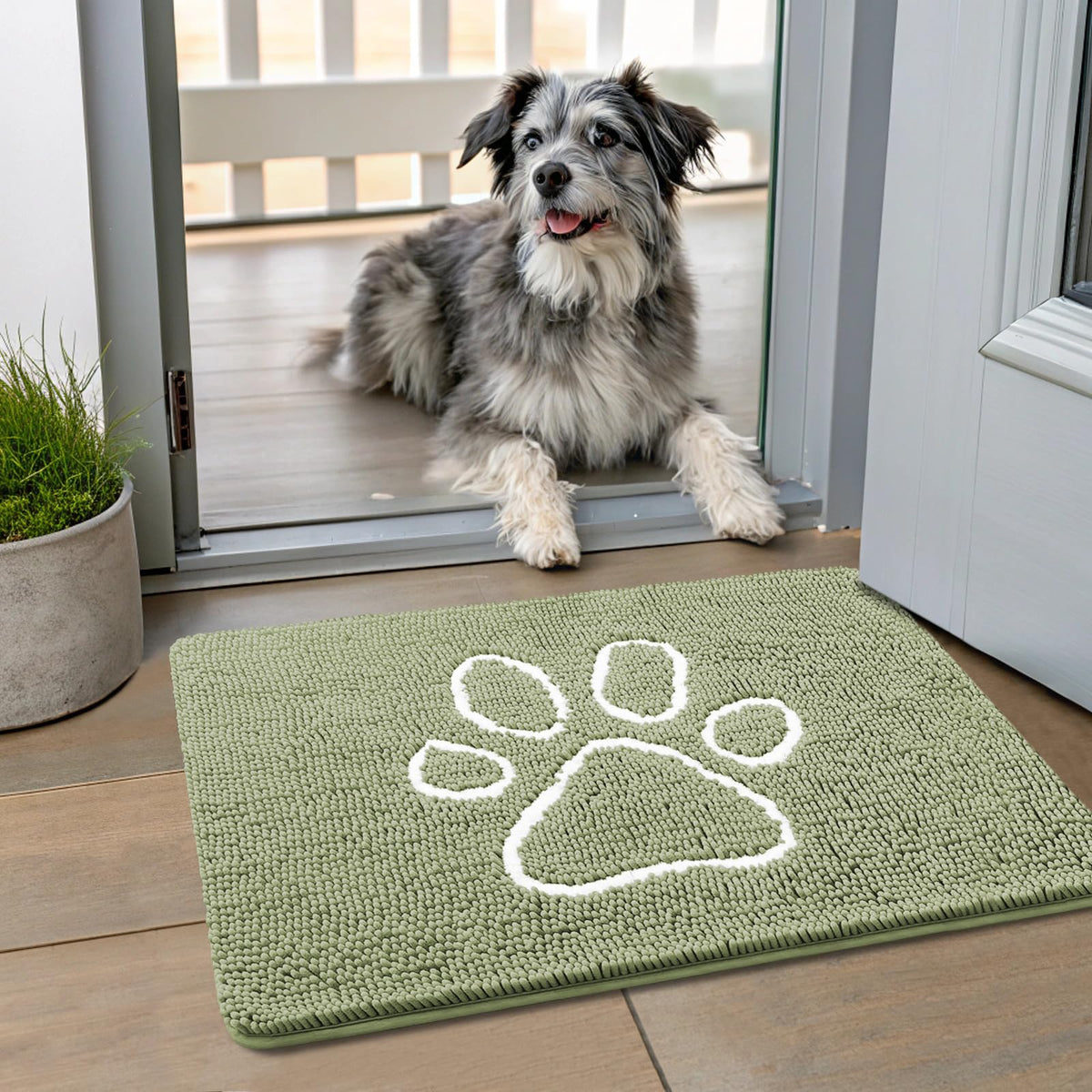 Smiry Rug in 24"X16", Sage Green and White