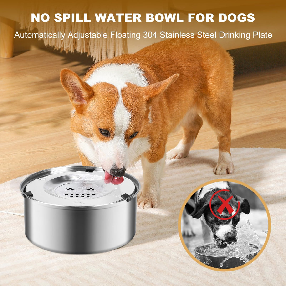 LQPBDFDC Animal Water Dispenser in Round, silver