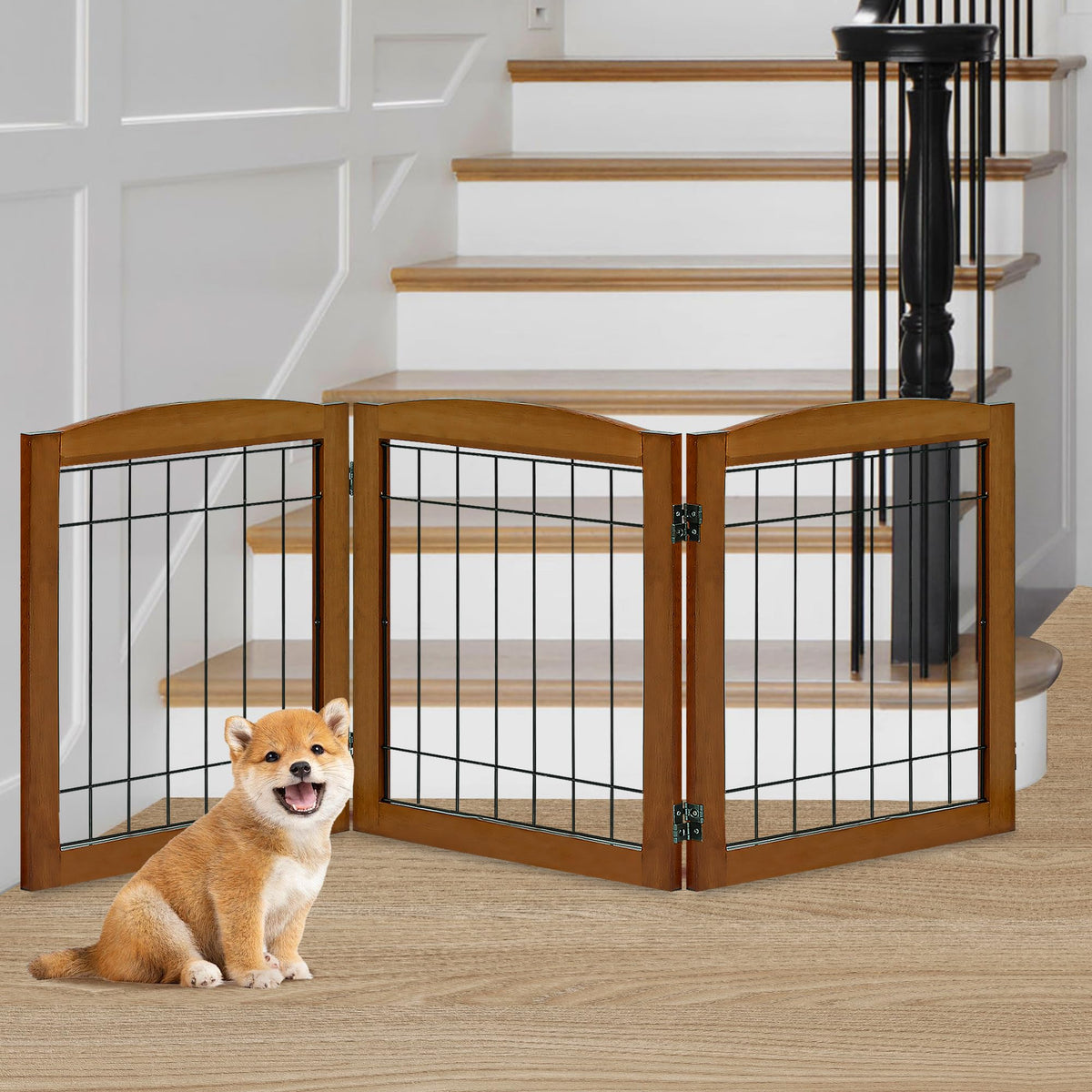 LZRS Temporary Gate in 24"Height-3 Panel, Oak Cherry