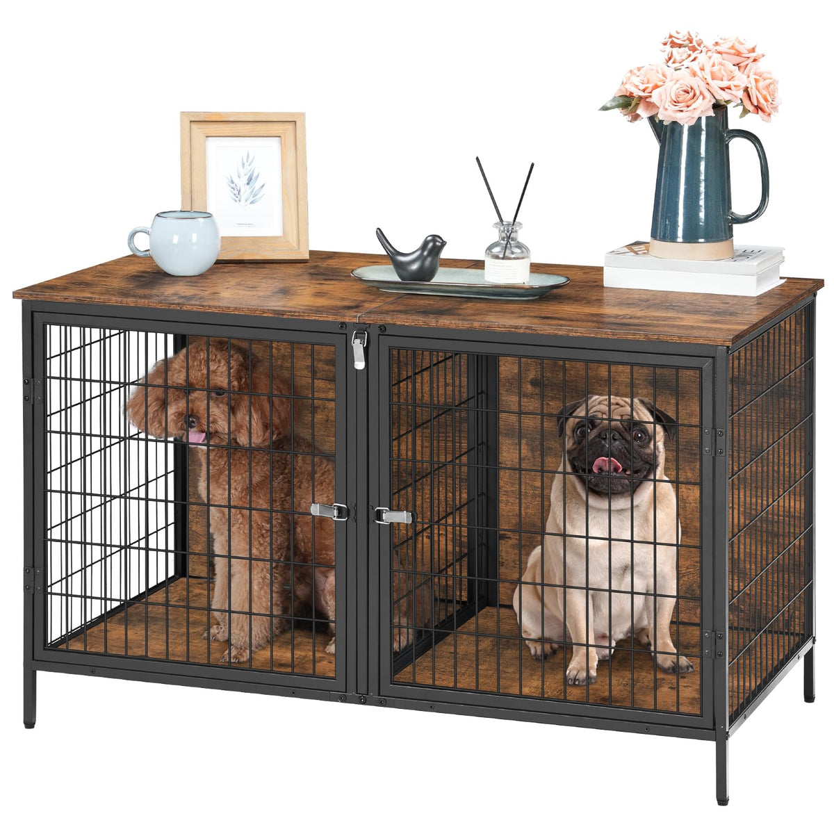 MAHANCRIS Animal Cage in 43.3"L x 21.7"W x 26.4"H, Rustic Brown