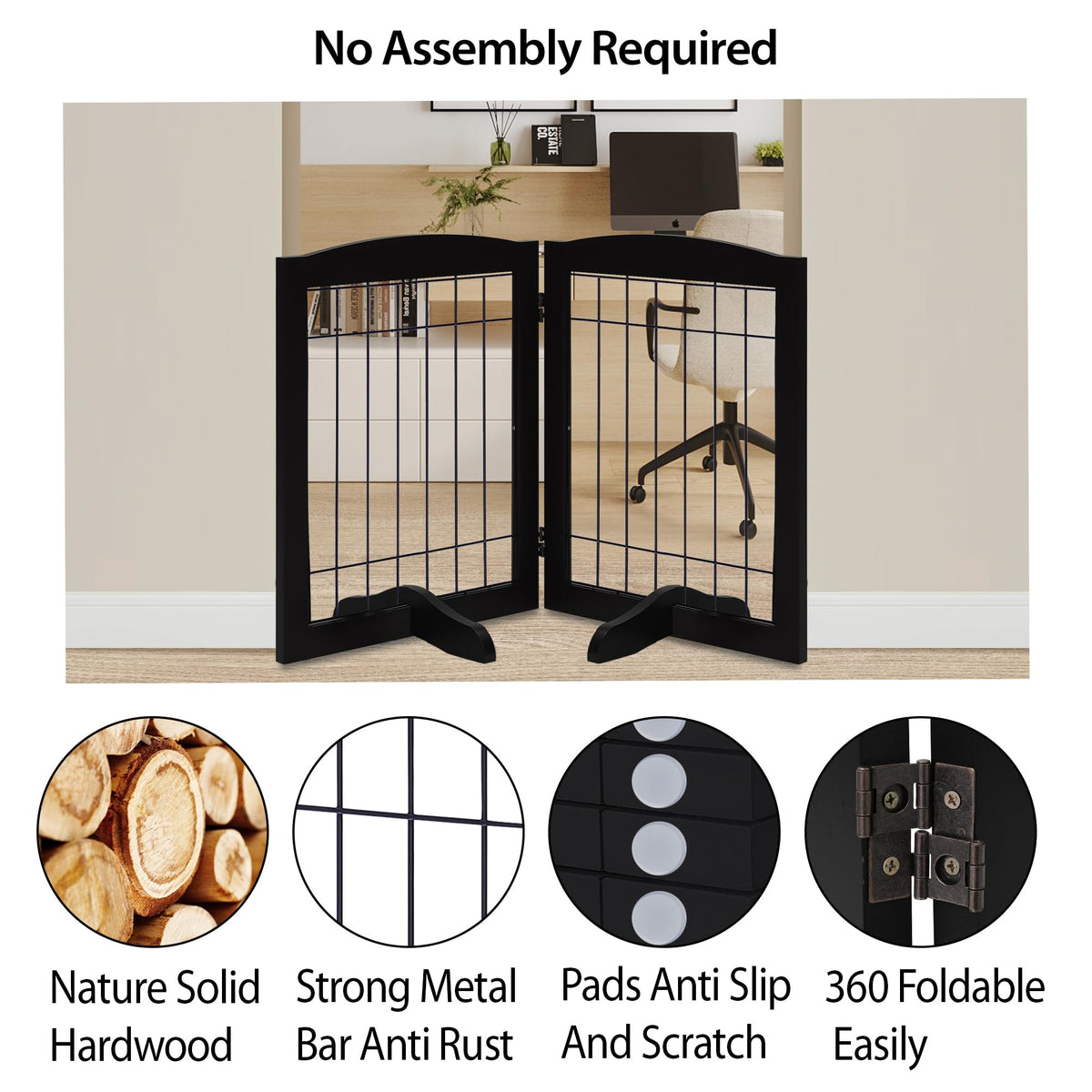 LZRS Temporary Gate in 30"Height-2 Panel, Black