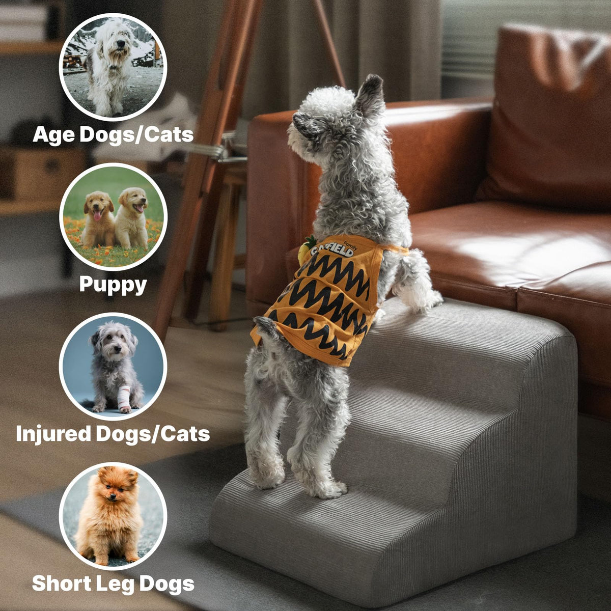 MEWANG Animal Stair in 3 steps: 17.95''L×14.96''W×13.70''H, Round Corner