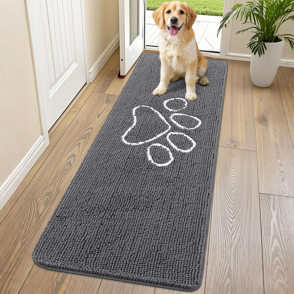 Smiry Rug in 70"X24", Dark Grey and White