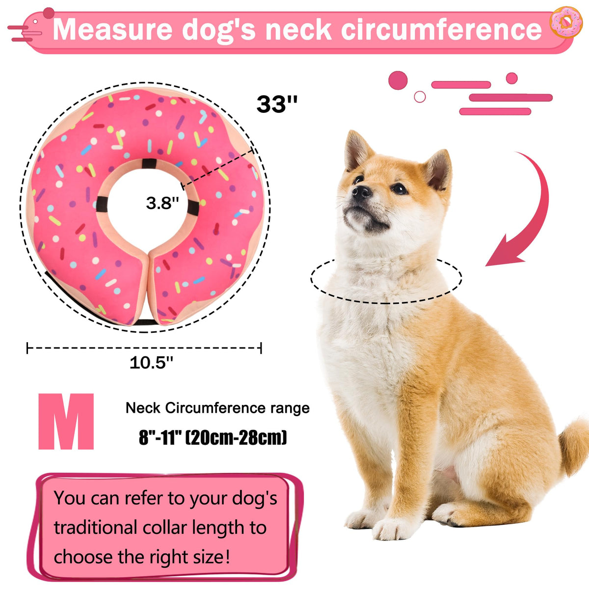 Cneo Animal Recovery Collar Cone in M（neck 8"-11"）, Pink