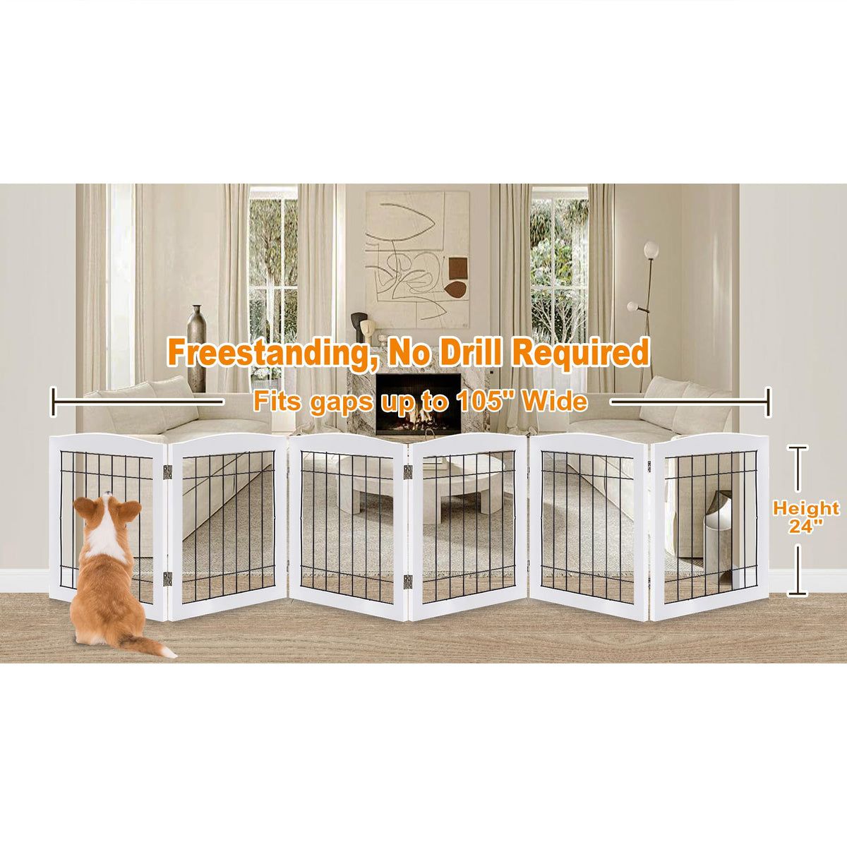 LZRS Temporary Gate in 24"Height-6 Panel, White