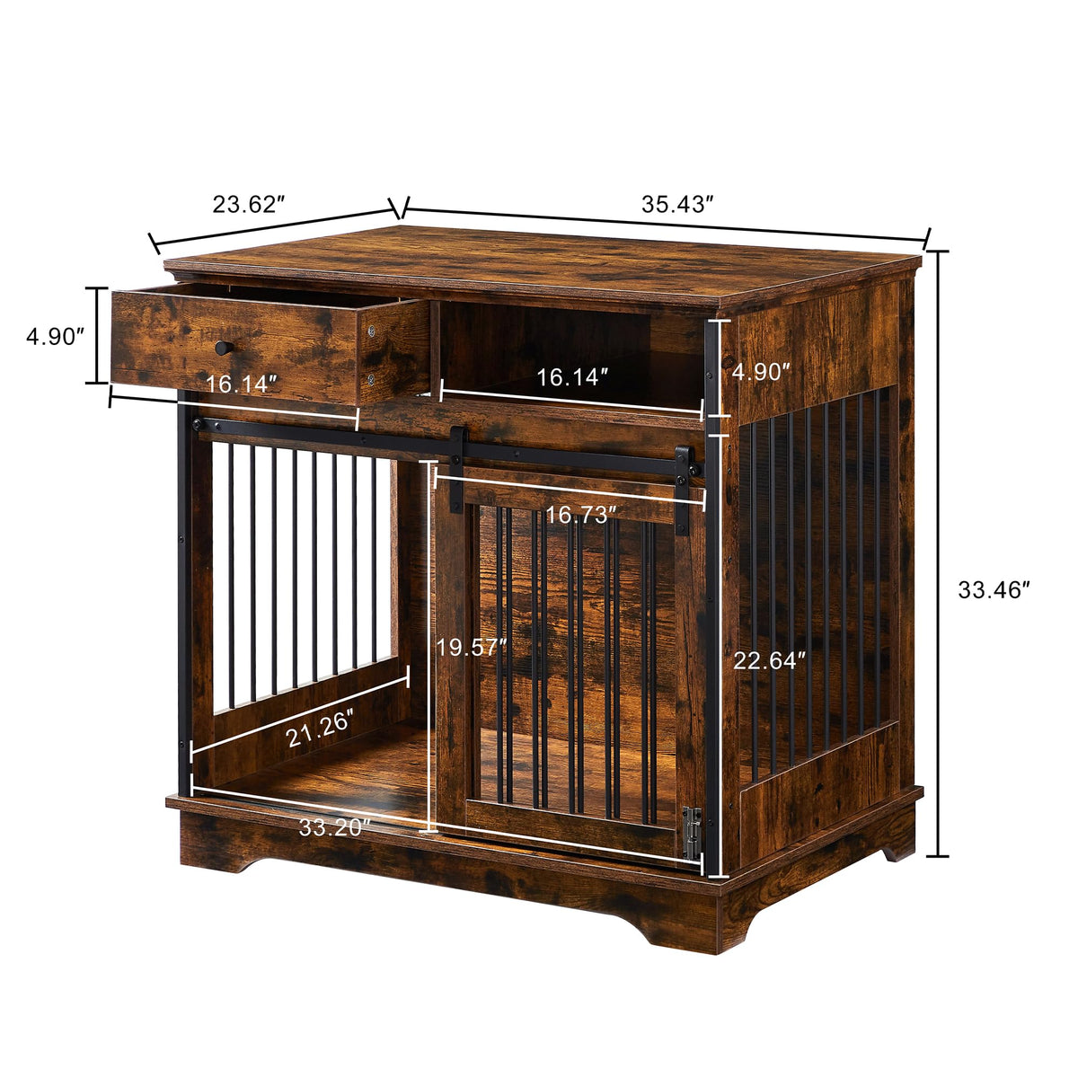 NicBex Animal Cage in 35.4"L x 23.6"W x 33.5"H, Rustic Brown